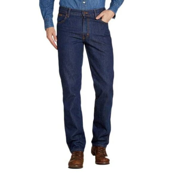 NEW Wrangler Men's Size 42x32 Relaxed Fit Jeans Dark Blue Denim - Picture 1 of 8